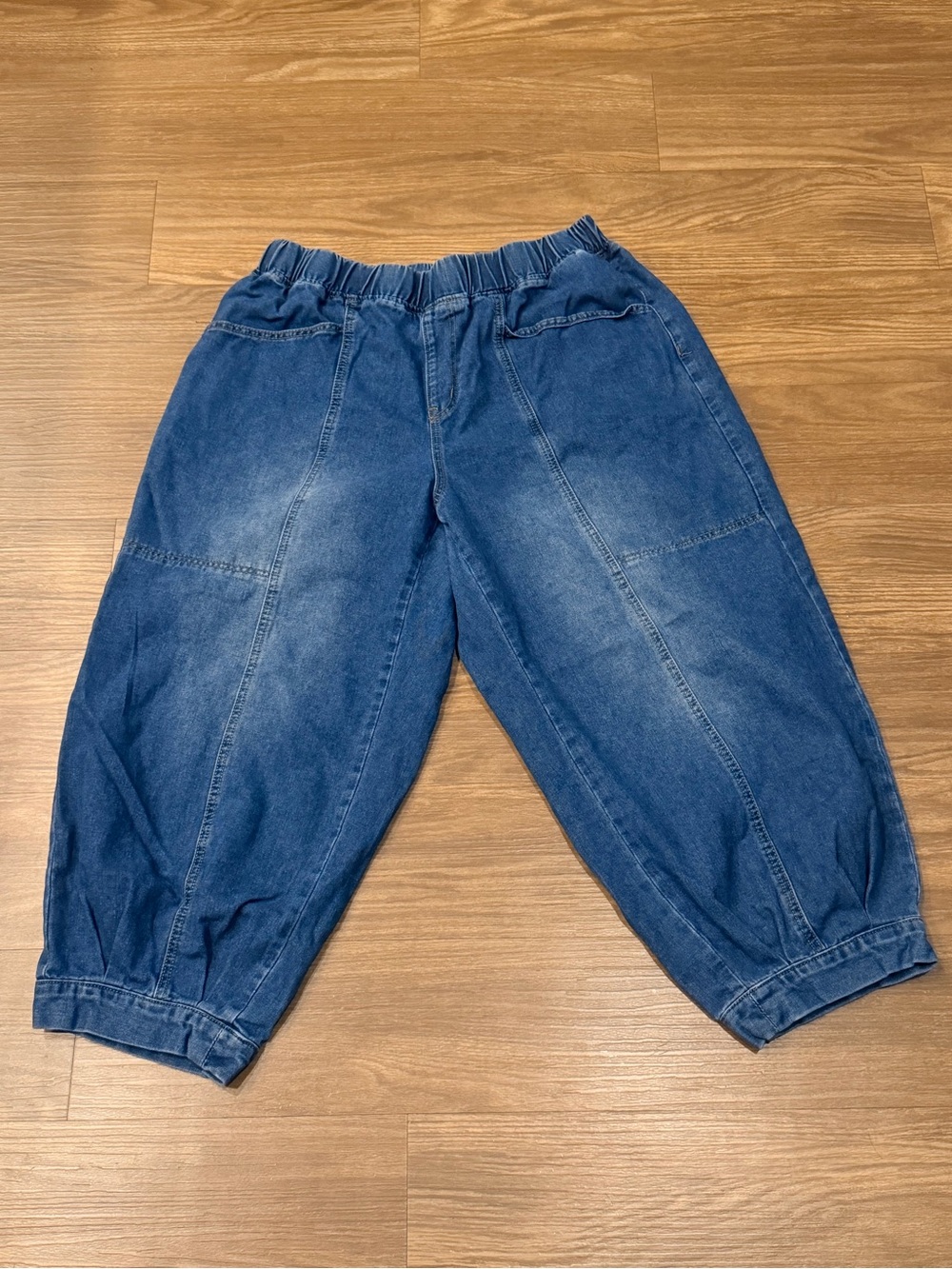 SHEIN Blue Elastic-Waist Balloon Denim Pants